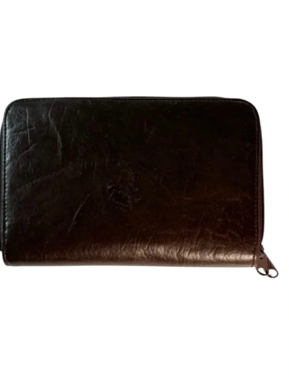 Vintage Brown Leather Zip-Around Checkbook Wallet Organizer